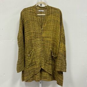 Yasuko Kurisaka Lagenlook Boho Oversized Button Earthtone Cardigan Shacket OS